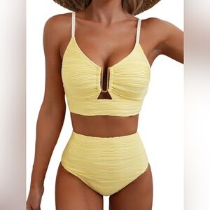 Herseas 2 Piece Bikini Set U-Wire Cutout Popular Swimsuit High Waisted Textured